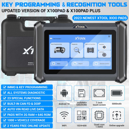 XTOOL X100 PADS Key Programmer with Built-in CAN FD DOIP Full System Diagnosis 23+ Service